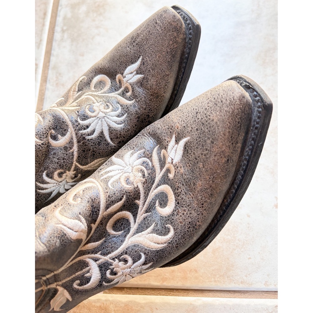 Stetson Womens Garden Variety Grey Floral Embroidered Western Boot Size 7.5‎ - Picture 5 of 9